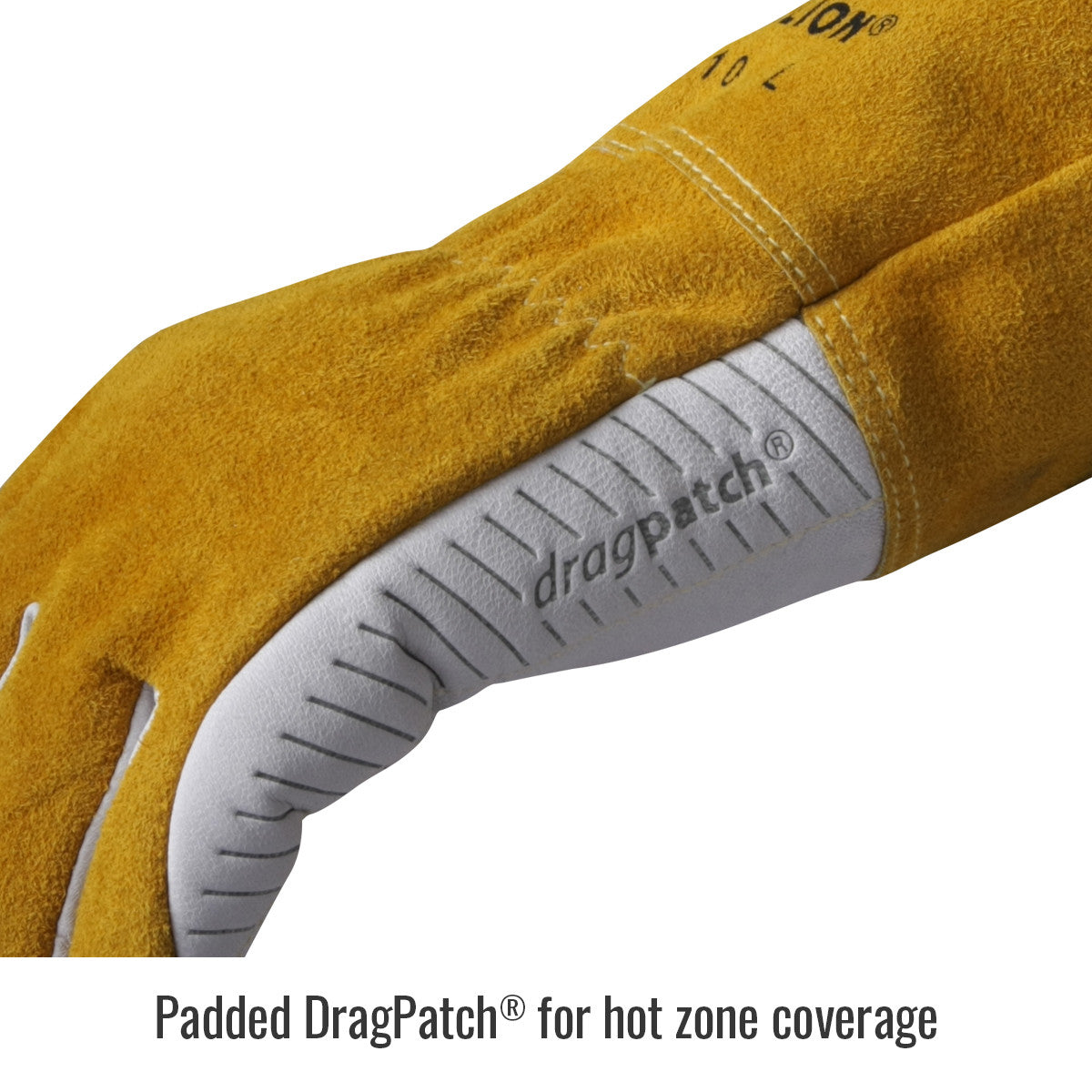 Padded DragPatch® for hot zone coverage — Black Stallion GM1510-WT mig glove