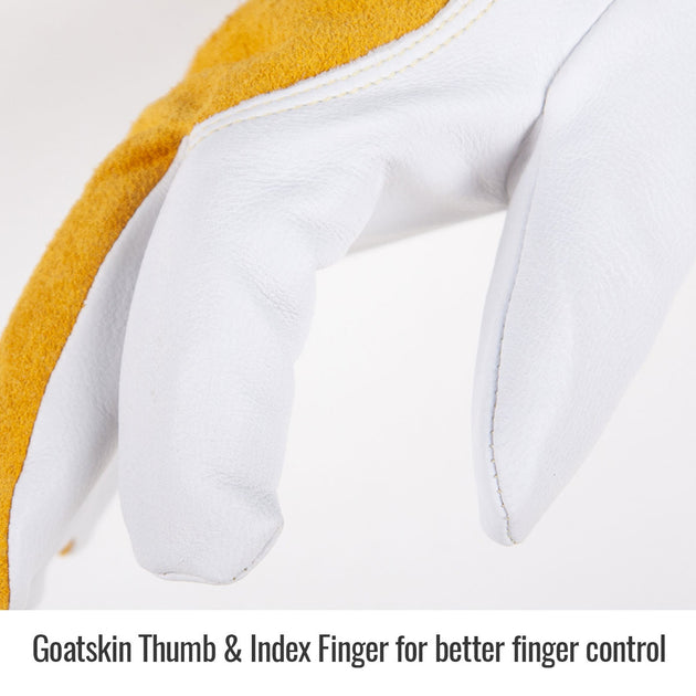 Goatskin Thumb & Index Finger for better finger control — Black Stallion GM1550-WT welding gloves