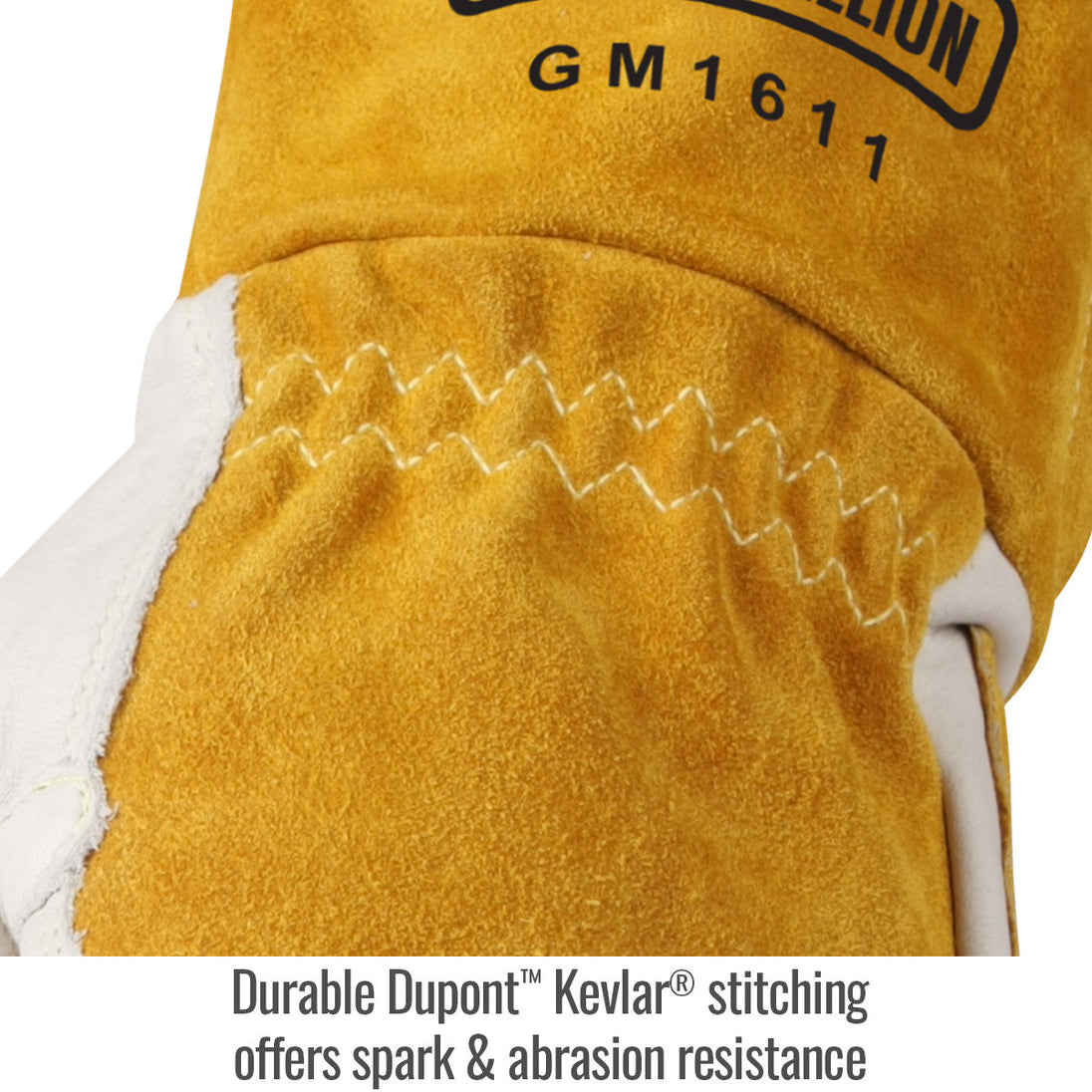 Durable Dupont™ Kevlar® stitching offers spark & abrasion resistance — Black Stallion GM1611-WT mig glove
