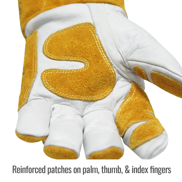 Reinforced patches on palm, thumb, & index fingers — Black Stallion GM1611-WT mig glove