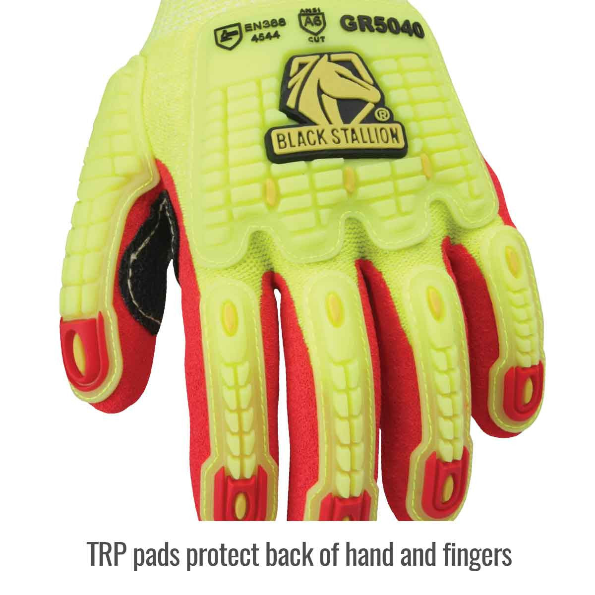 TRP pads protect back of hand and fingers — Black Stallion GR5040-HR knit glove