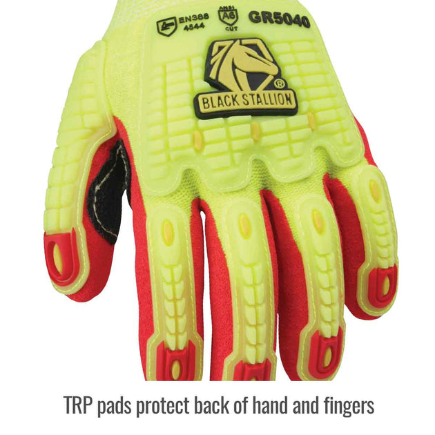 TRP pads protect back of hand and fingers — Black Stallion GR5040-HR knit glove