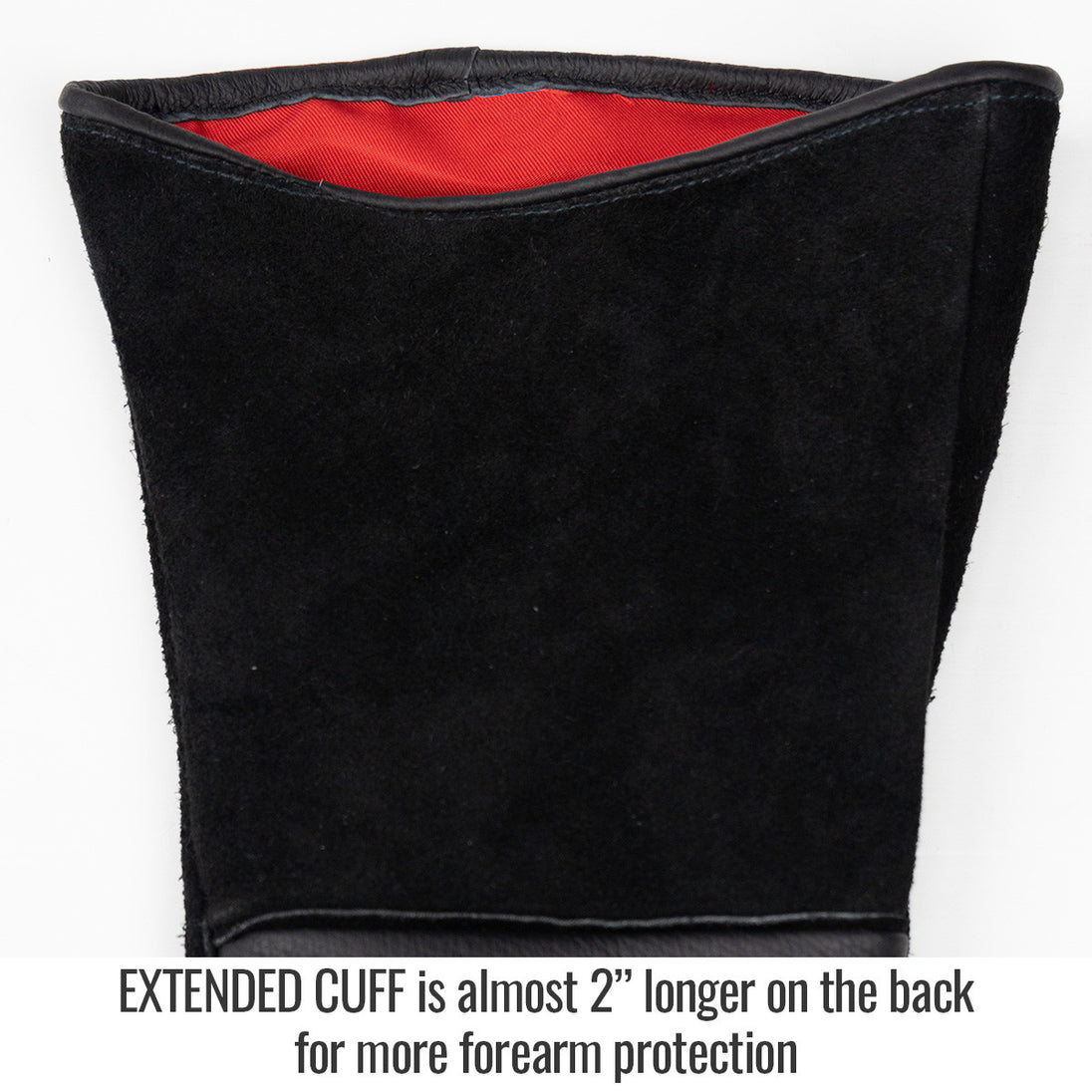 Extended Cuff is almost 2” longer on the back for more forearm protection — Black Stallion GS3030-BK stick glove