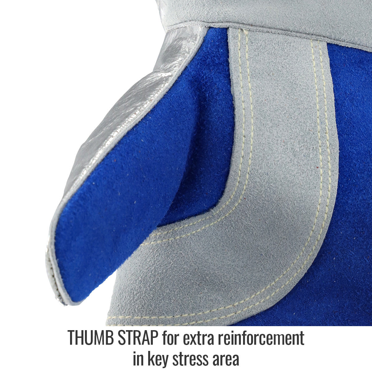 Thumb Strap for extra reinforcement in key stress area — Black Stallion GS4025-AB welding glove