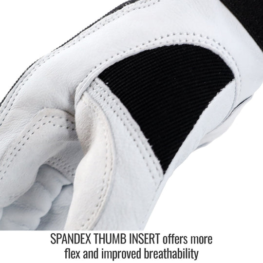 Spandex Thumb Insert offers more flex and improved breathability — Black Stallion GX3025-BW ergonomic gloves