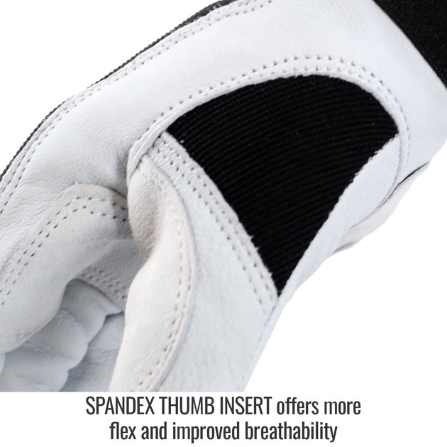 Spandex Thumb Insert offers more flex and improved breathability — Black Stallion GX3025-BW ergonomic gloves