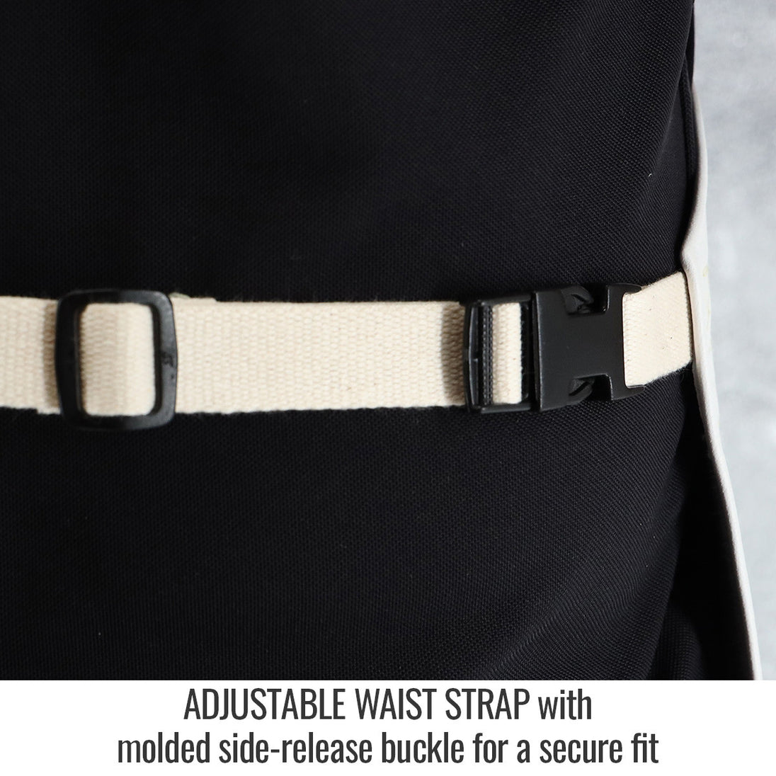 Adjustable Waist Strap with molded side-release buckle for a secure fit — Black Stallion HG-36A a apron