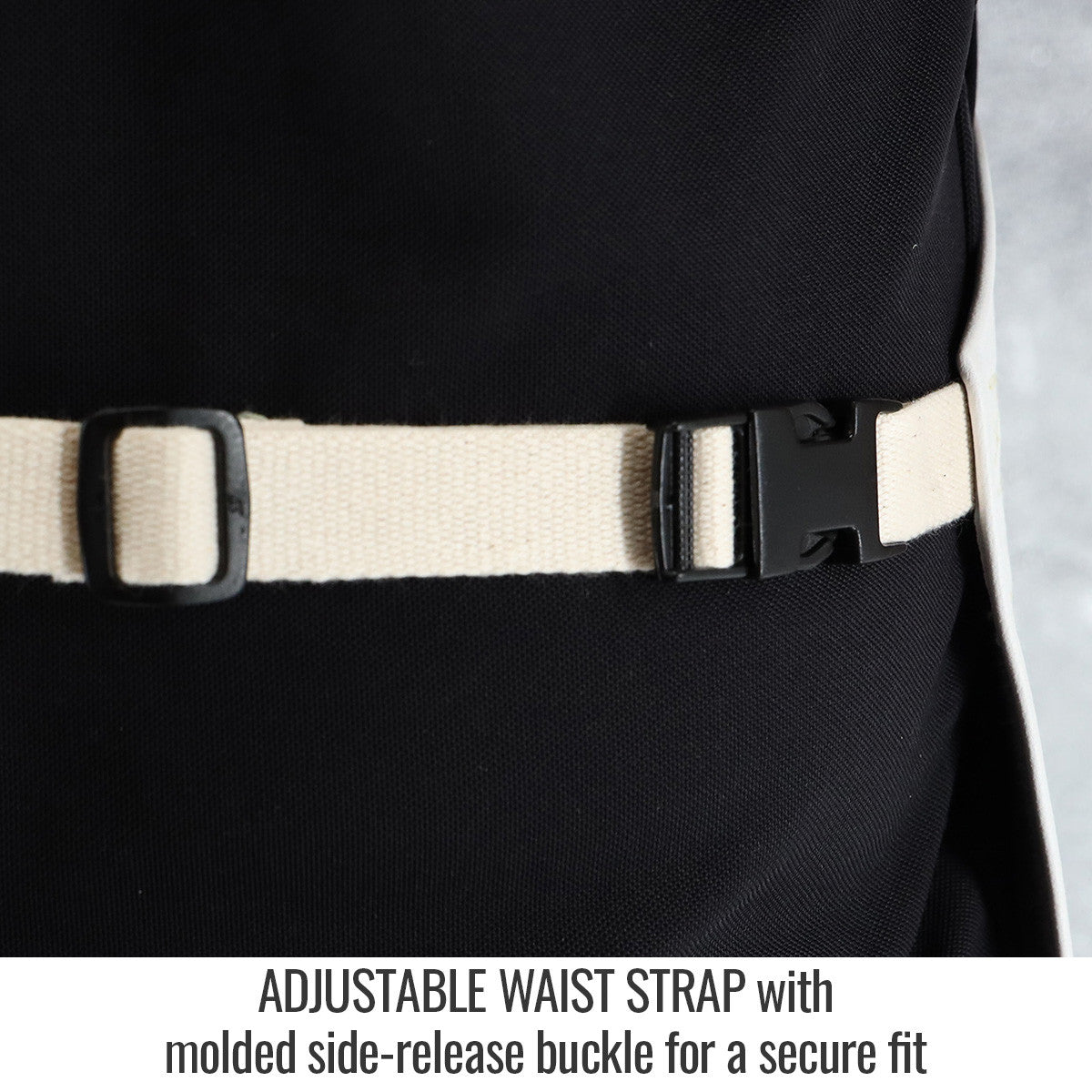 Adjustable Waist Strap with molded side-release buckle for a secure fit — Black Stallion HG-36A a apron