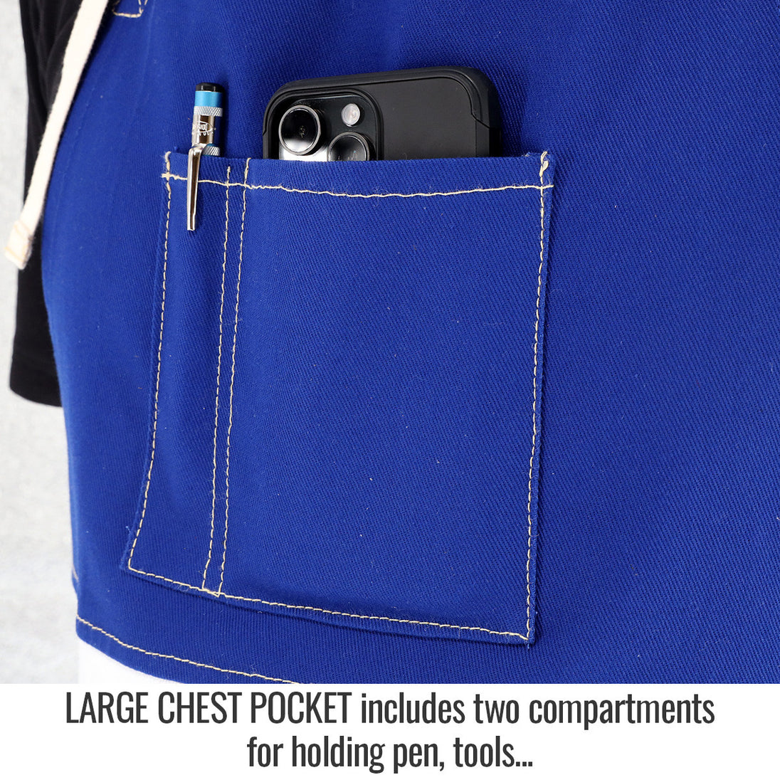 Large chest pocket includes two compartments for holding tools — Black Stallion HG-36A a apron