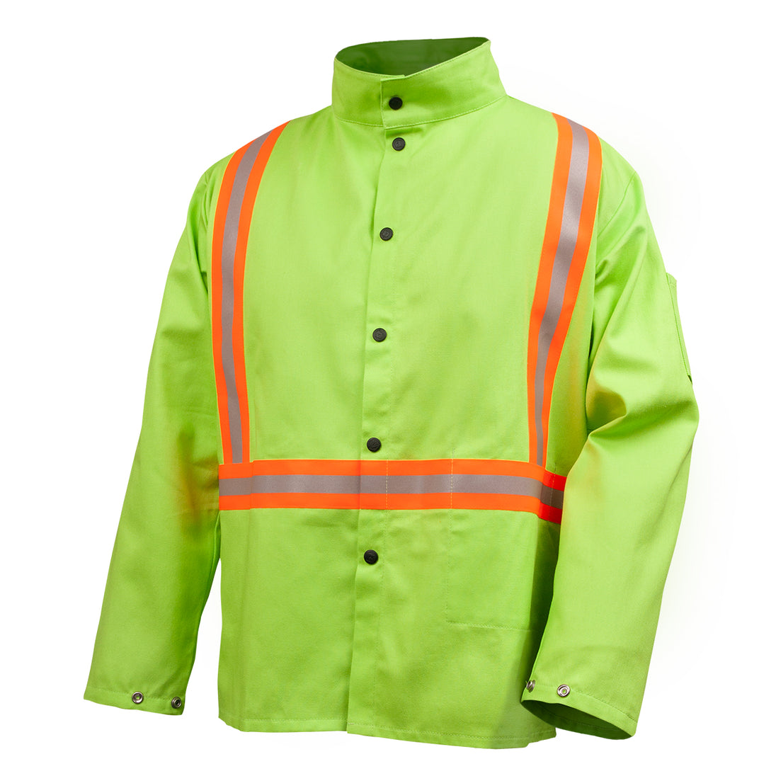 Black Stallion JF1010-LM 9 oz FR Cotton 30 Inch Jacket With Triple Reflective, Lime Green