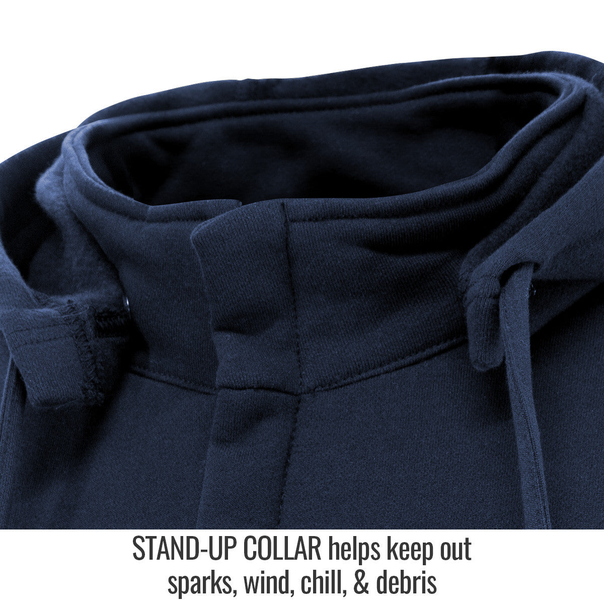 Stand-up Collar helps Keep out sparks, wind, chill, & debris — Black Stallion JF1331-NV FR garment