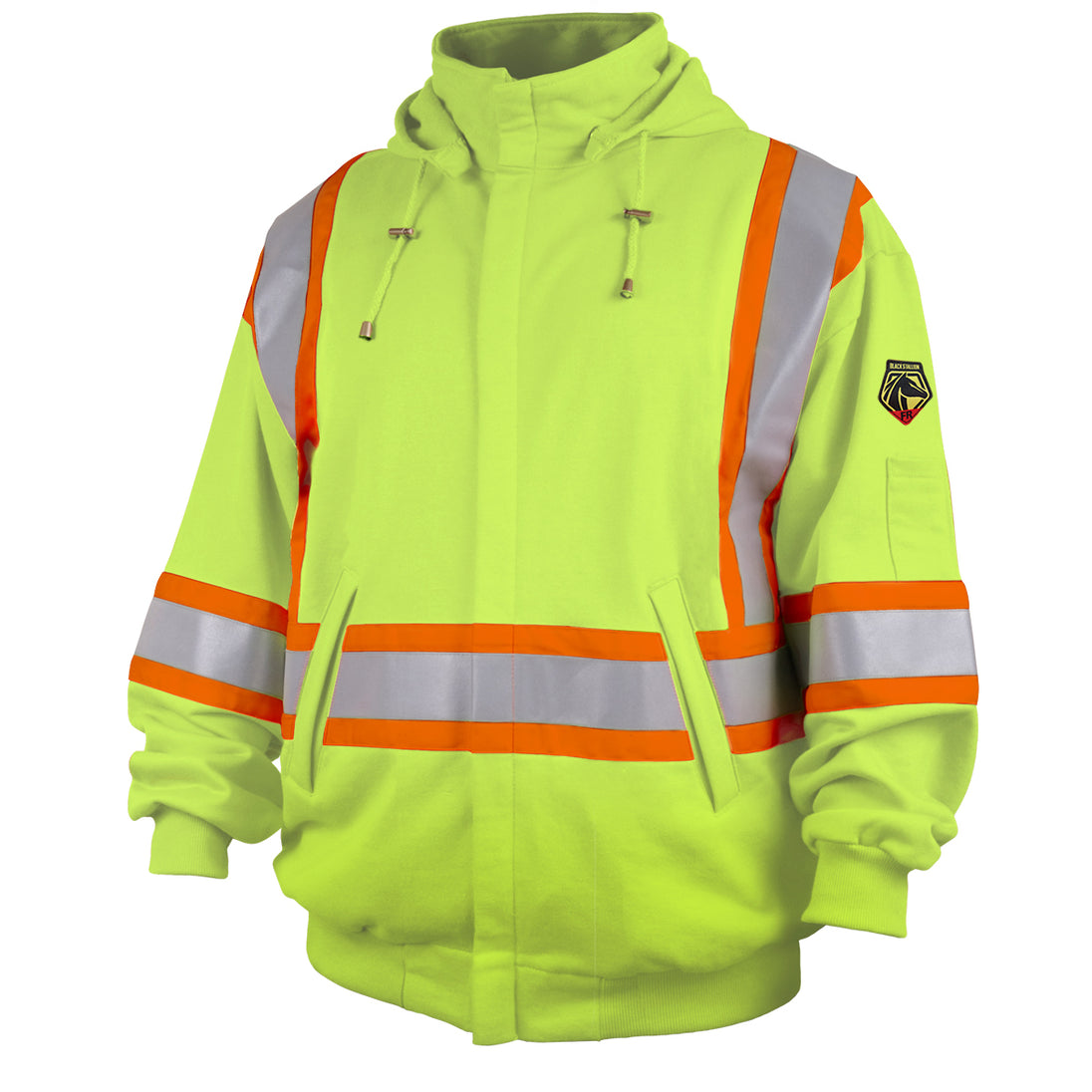 Black Stallion JF1332-LM 12oz FR Hooded Sweatshirt Refelective (NFPA 2112 / 70E), Lime Green