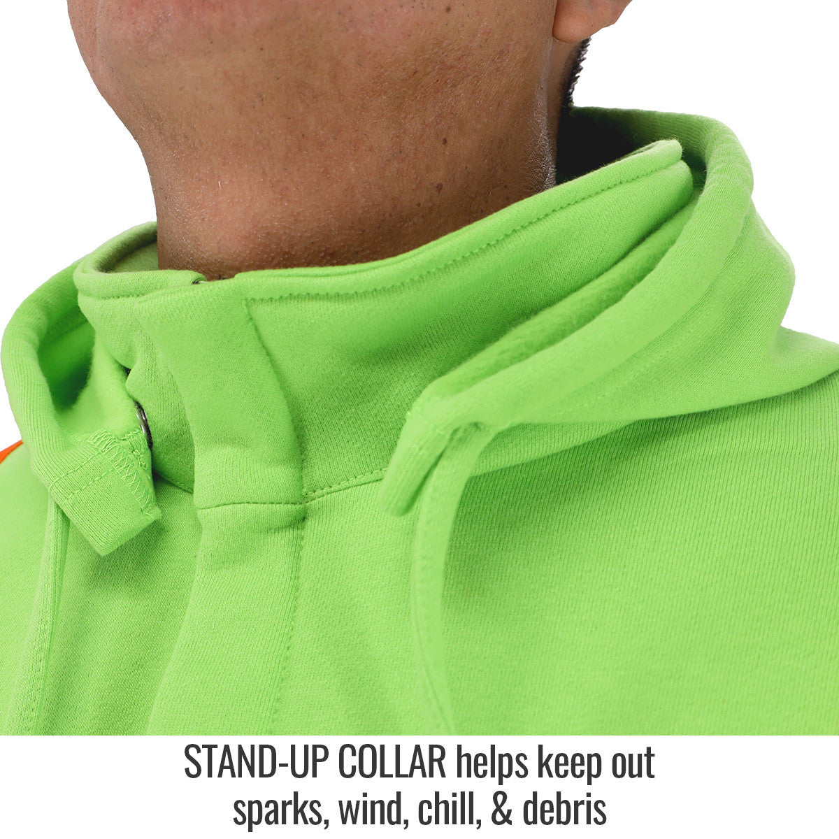 Stand-up Collar helps keep out sparks, wind, chill, & debris — Black Stallion JF1332-LM FR garment