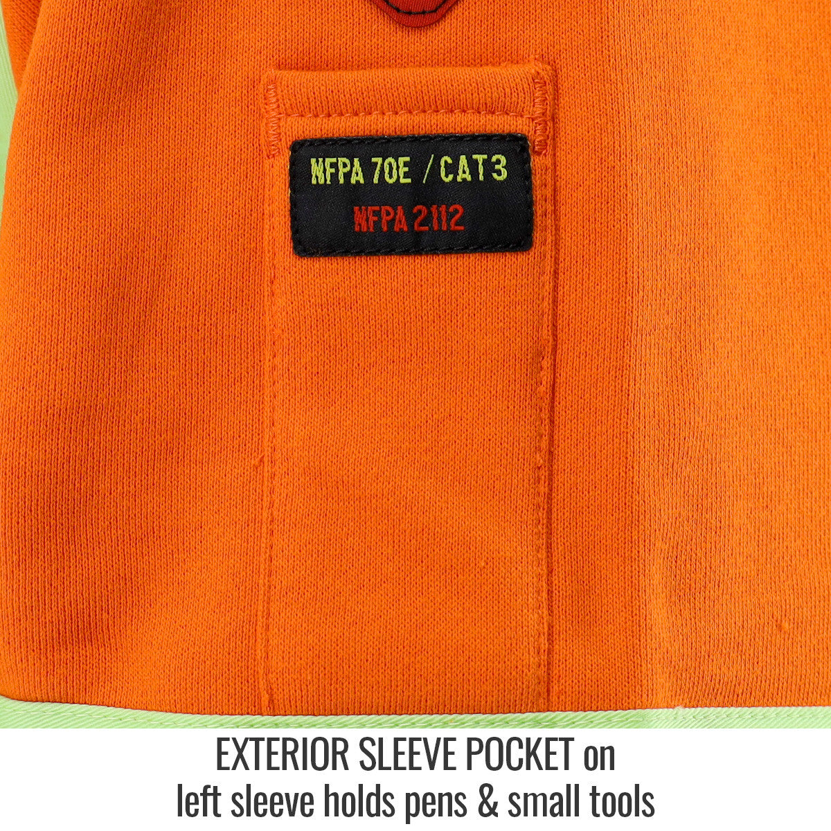 Sleeve Pocket on 3~—> left sleeve holds pens & small tools — Black Stallion JF1332-OR FR garment