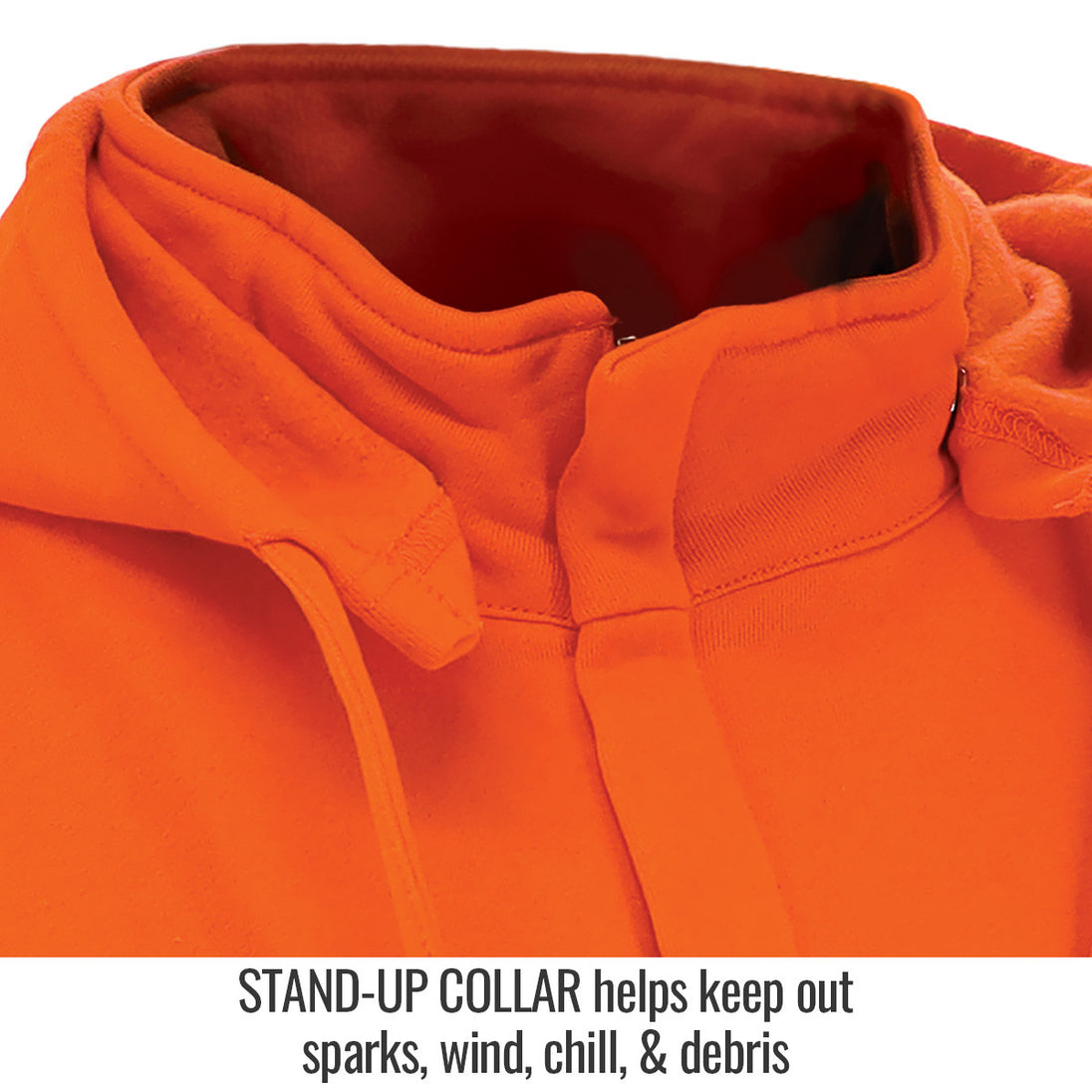 Stand-up Collar helps keep out sparks, wind, chill, & debris — Black Stallion JF1332-OR FR garment
