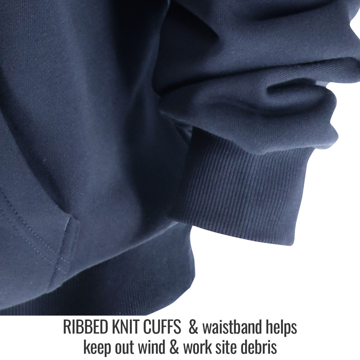 Waistband helps keep out wind & work site debris — Black Stallion JF1340-NV FR garment