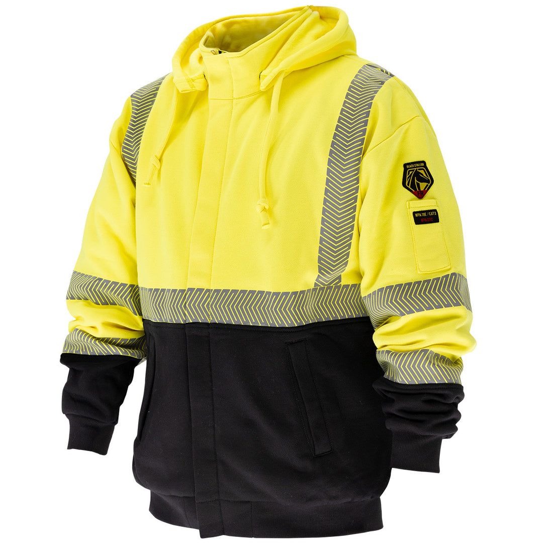 Black Stallion JF2045-HY 12oz FR Hooded Sweatshirt Reflective (NFPA 2112 / 70E), ANSI hi, Vis