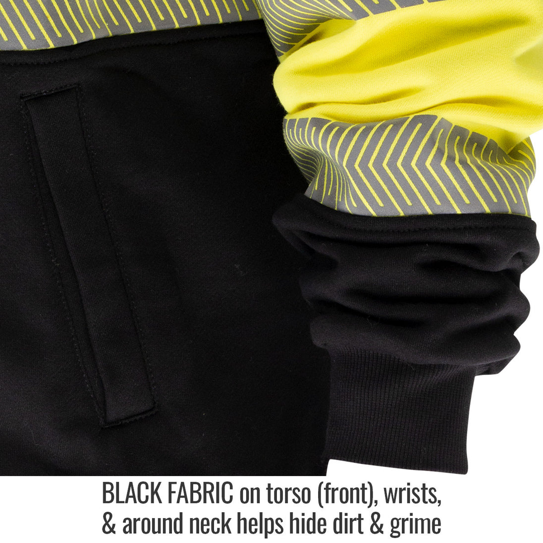 Black Fabric on torso (front), wrists, & around neck helps hide dirt & grime — Black Stallion JF2045-HY FR garment