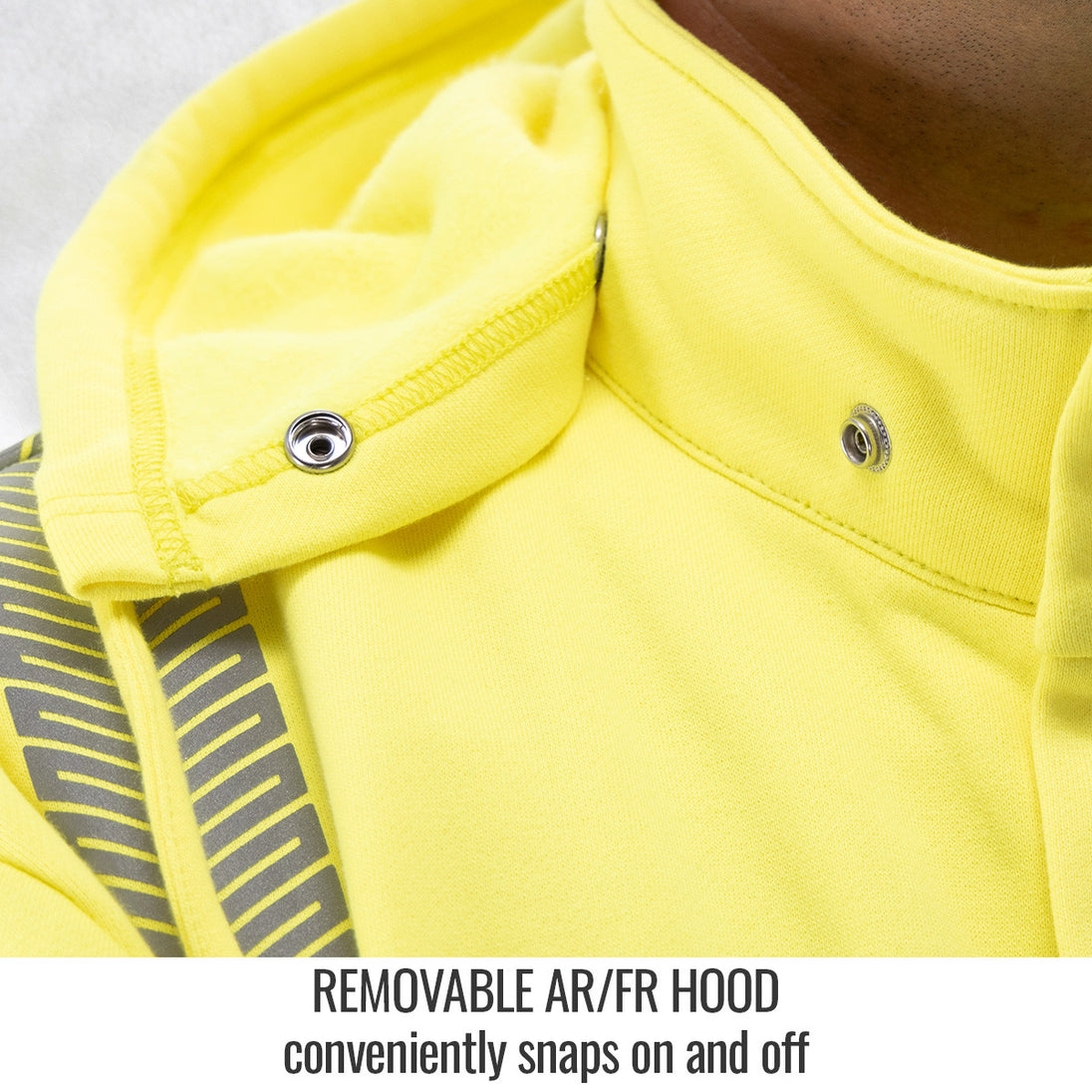 Removable Ar/fr Hood conveniently snaps on and off — Black Stallion JF2045-HY FR garment