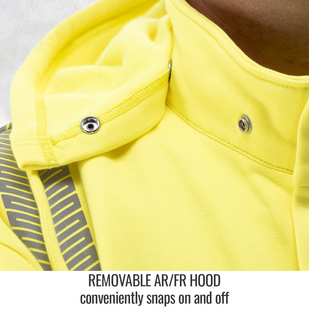 Removable Ar/fr Hood conveniently snaps on and off — Black Stallion JF2045-HY FR garment