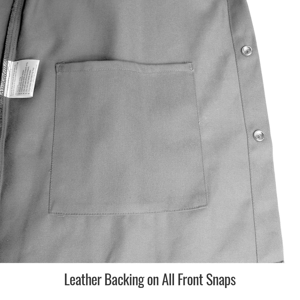 Leather Backing on All Front Snaps — Black Stallion JF2220-GY welding jacket