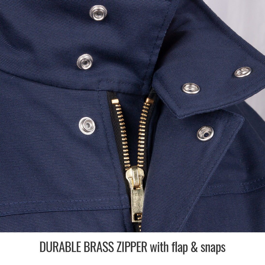 Durable Brass Zipper with flap & snaps — Black Stallion JF5000-NV winter jacket