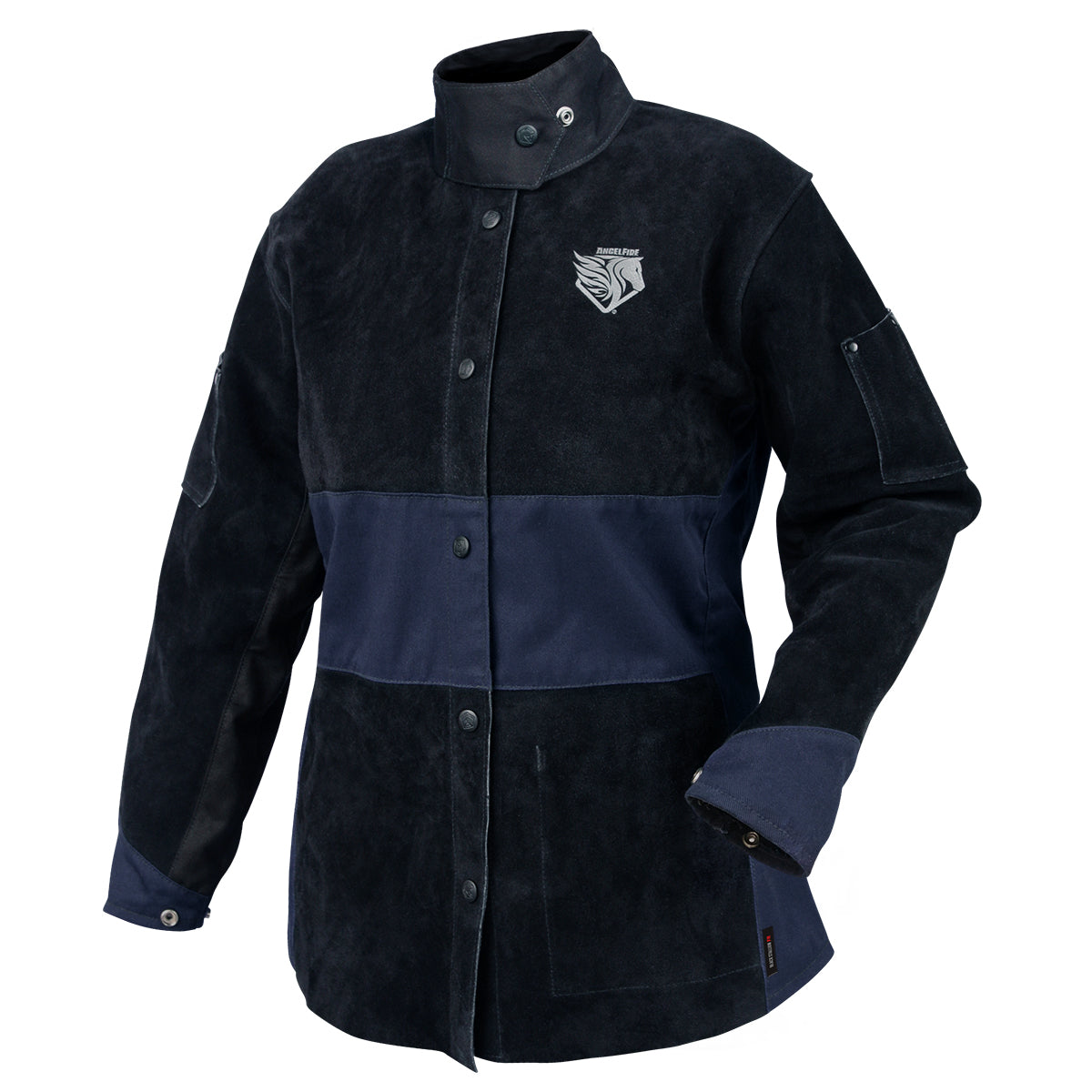 Black Stallion JH1515-NB Angelfire Women 9 oz FR Hybrid Jacket With Split Cowhide Sleeves, Navy/Black