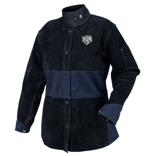 Black Stallion JH1515-NB Angelfire Women 9 oz FR Hybrid Jacket With Split Cowhide Sleeves, Navy/Black