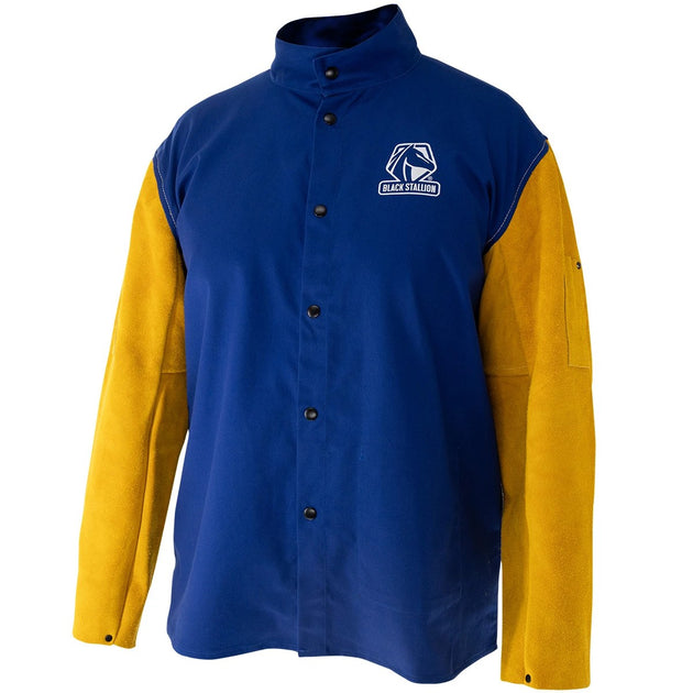 Black Stallion JH3040-RB 9 oz FR Hybrid Jacket With Cow Split Sleeve, Royal Blue