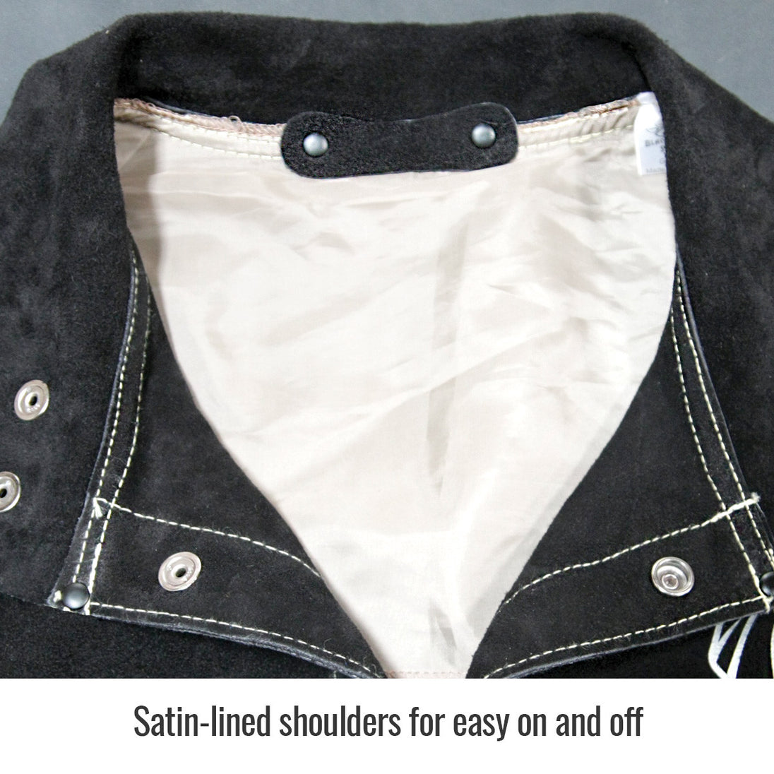 Satin-lined shoulders for easy on and off — Black Stallion JL1030-BB welding jacket