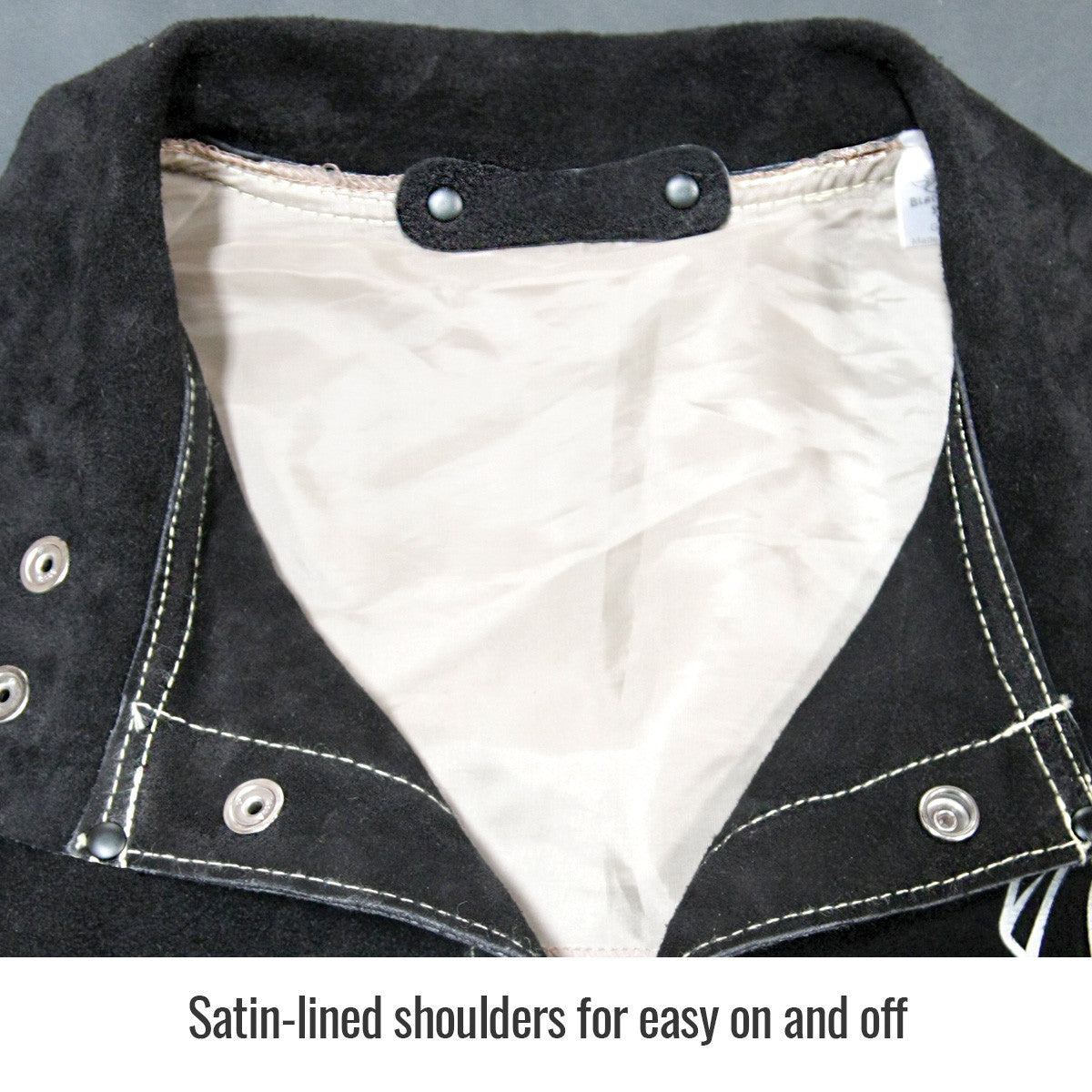 Satin-lined shoulders for easy on and off — Black Stallion JL1030-BB welding jacket
