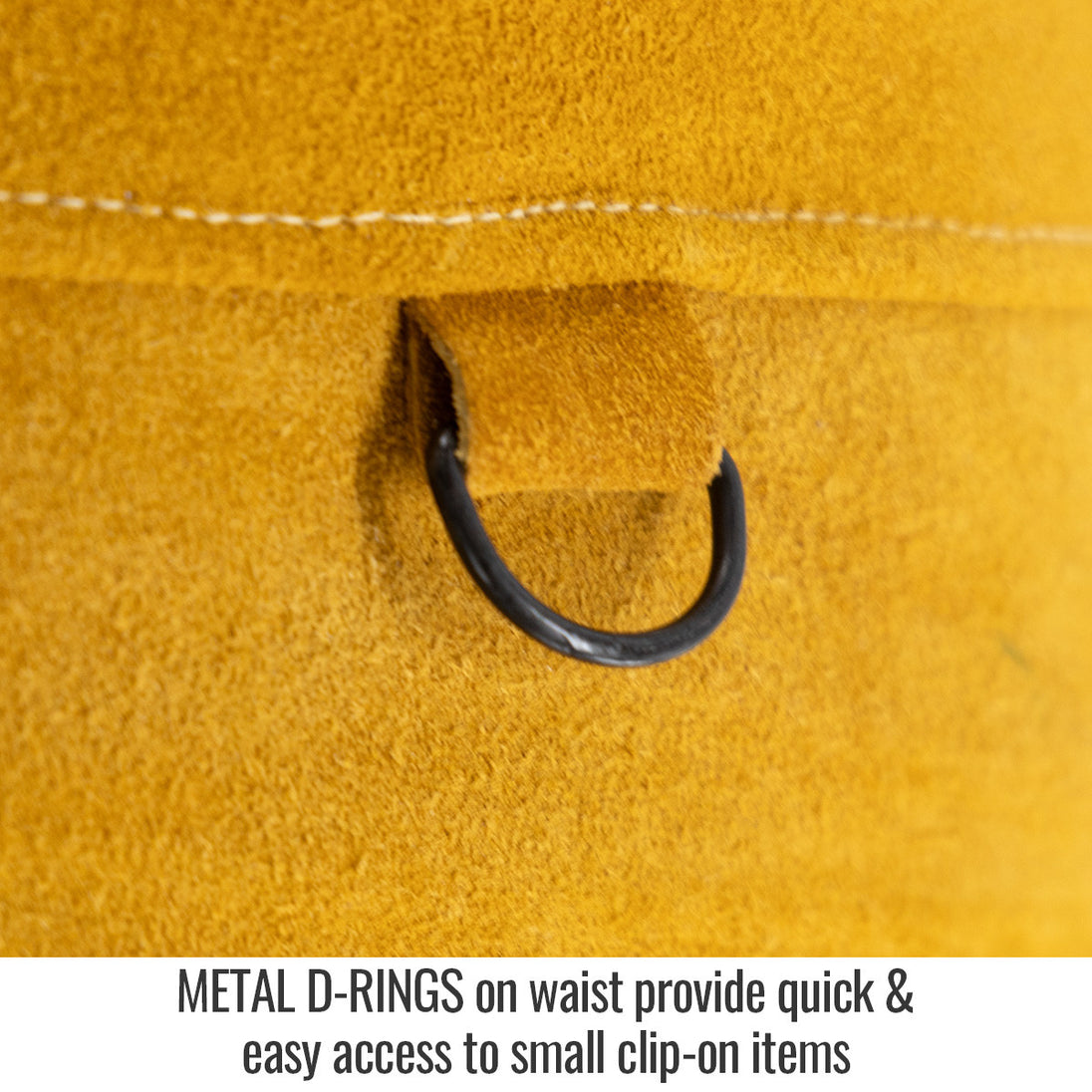 Metal D-rings on waist provide quick & easy access to small clip-on items — Black Stallion JL1536-TN welding bib