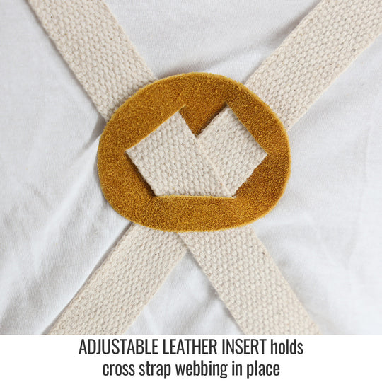 Adjustable Leather Insert holds cross strap webbing in place — Black Stallion JL1542-TN welding bib