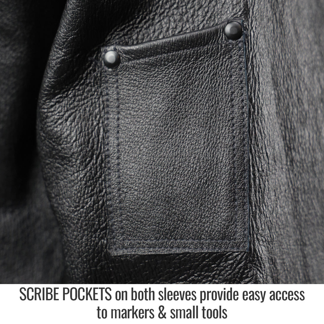 Scribe Pockets on both sleeves provide easy access to markers & small tools — Black Stallion JL2035-BK welding jacket