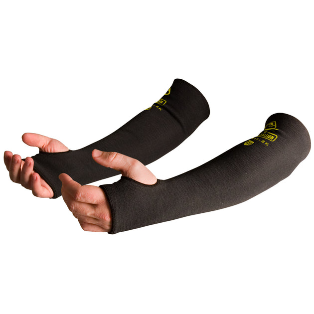 Black Stallion KS-18T-BK 18 Inch Black Thumb, Notched Para Aramid Knit Sleeve (Pair)