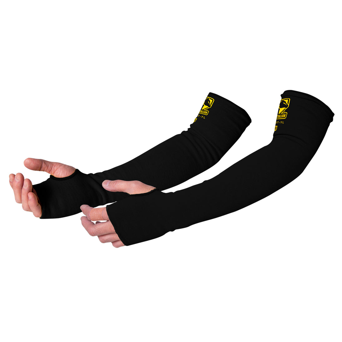 Black Stallion KS-23T-BK 23 Inch Black Thumb, Notched Para Aramid Knit Sleeve (Pair)