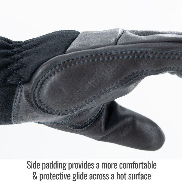 Side padding provides a more comfortable & protective glide across a hot surface — Black Stallion LT50 welding gloves