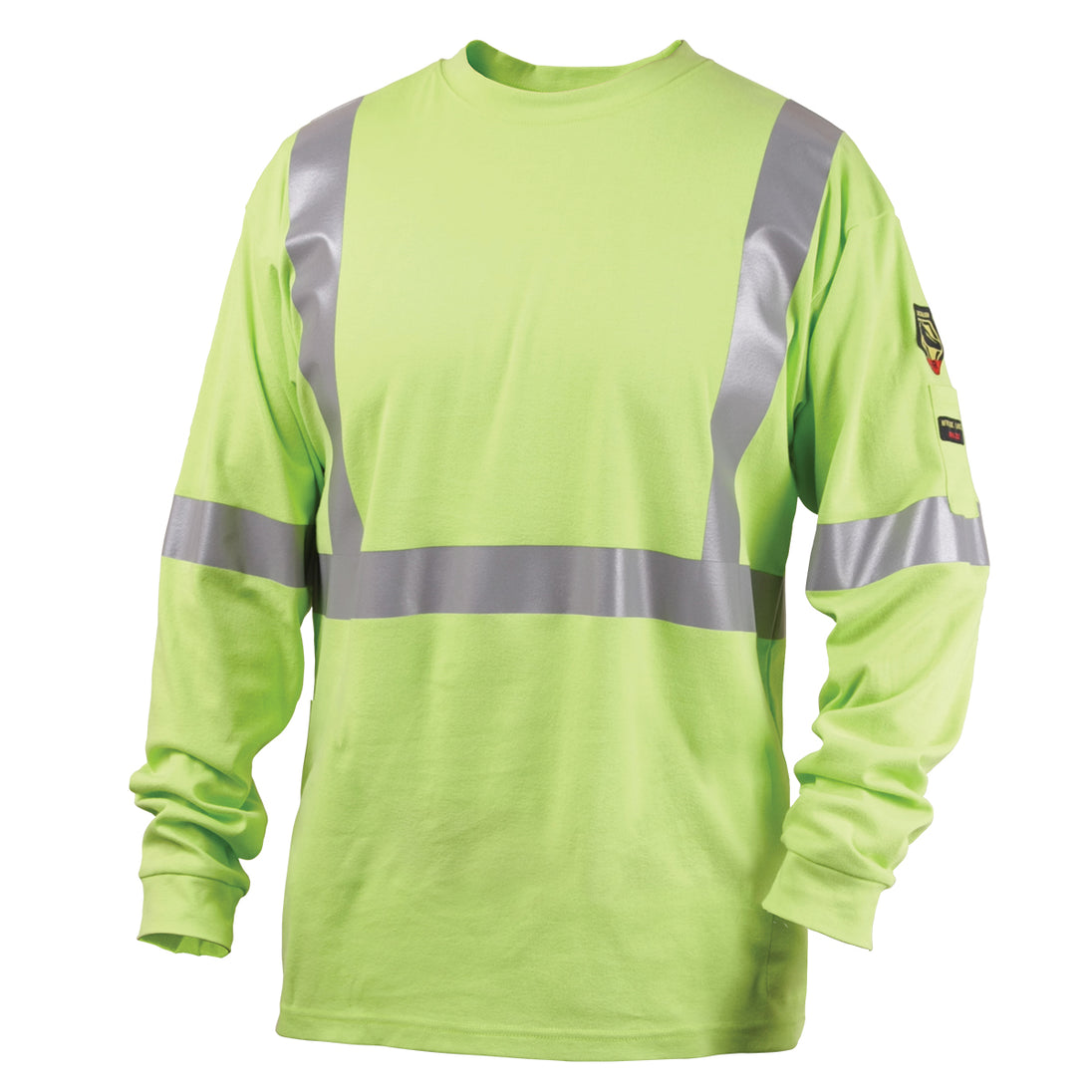 Black Stallion TF2511-LM 7 oz FR Cotton Long Sleeve t, Shirt With Reflective (NFPA 2112 / 70E), Lime Green