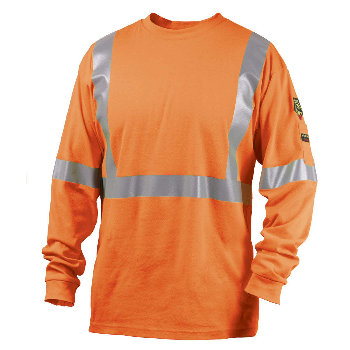 Black Stallion TF2511-OR 7 oz FR Cotton Long Sleeve t, Shirt With Reflective (NFPA 2112 / 70E), Orange