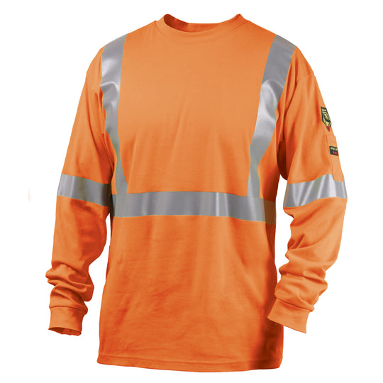 Black Stallion TF2511-OR 7 oz FR Cotton Long Sleeve t, Shirt With Reflective (NFPA 2112 / 70E), Orange