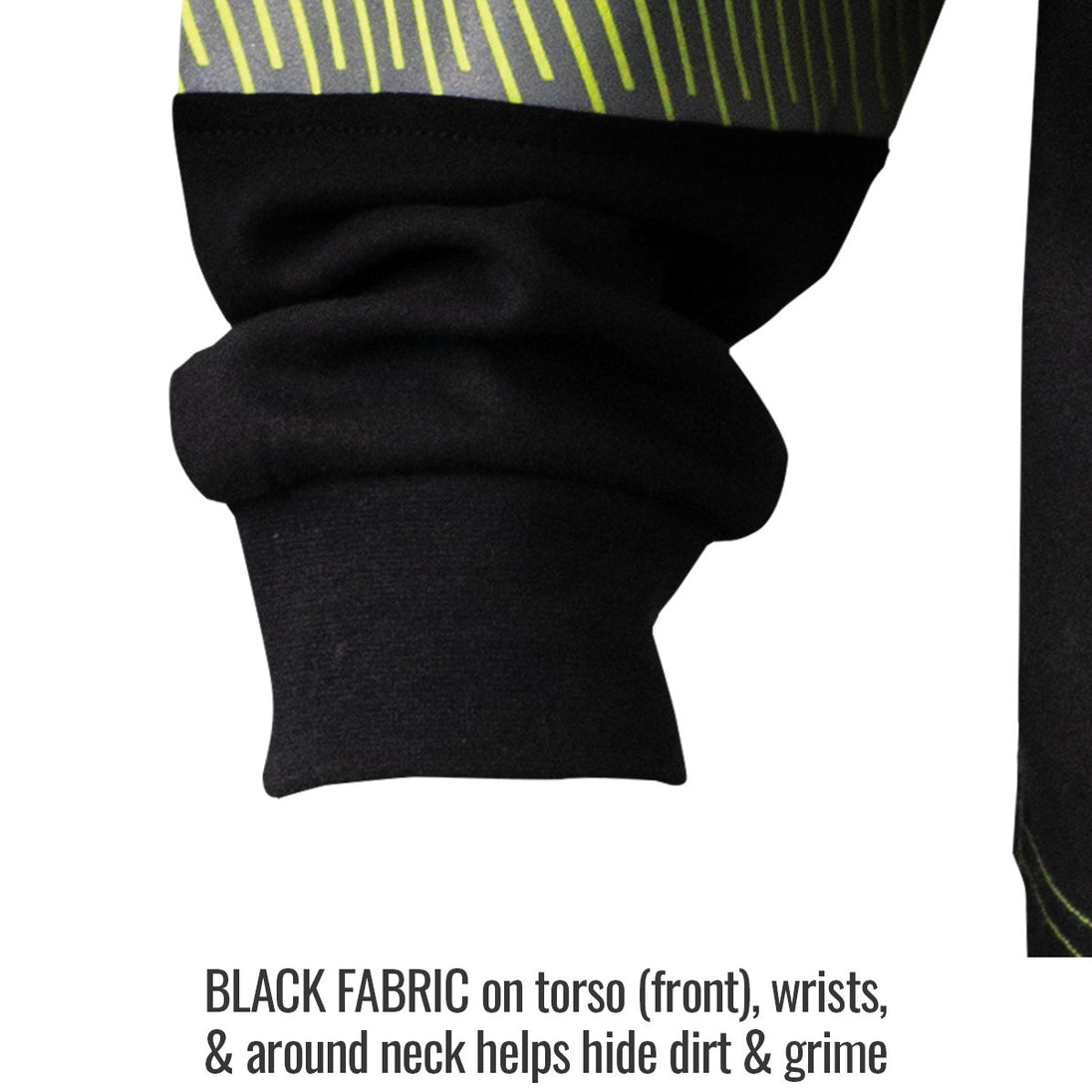 Black Fabric on torso (front), wrists, & around neck helps hide dirt & grime — Black Stallion TF3030-HB long sleeve