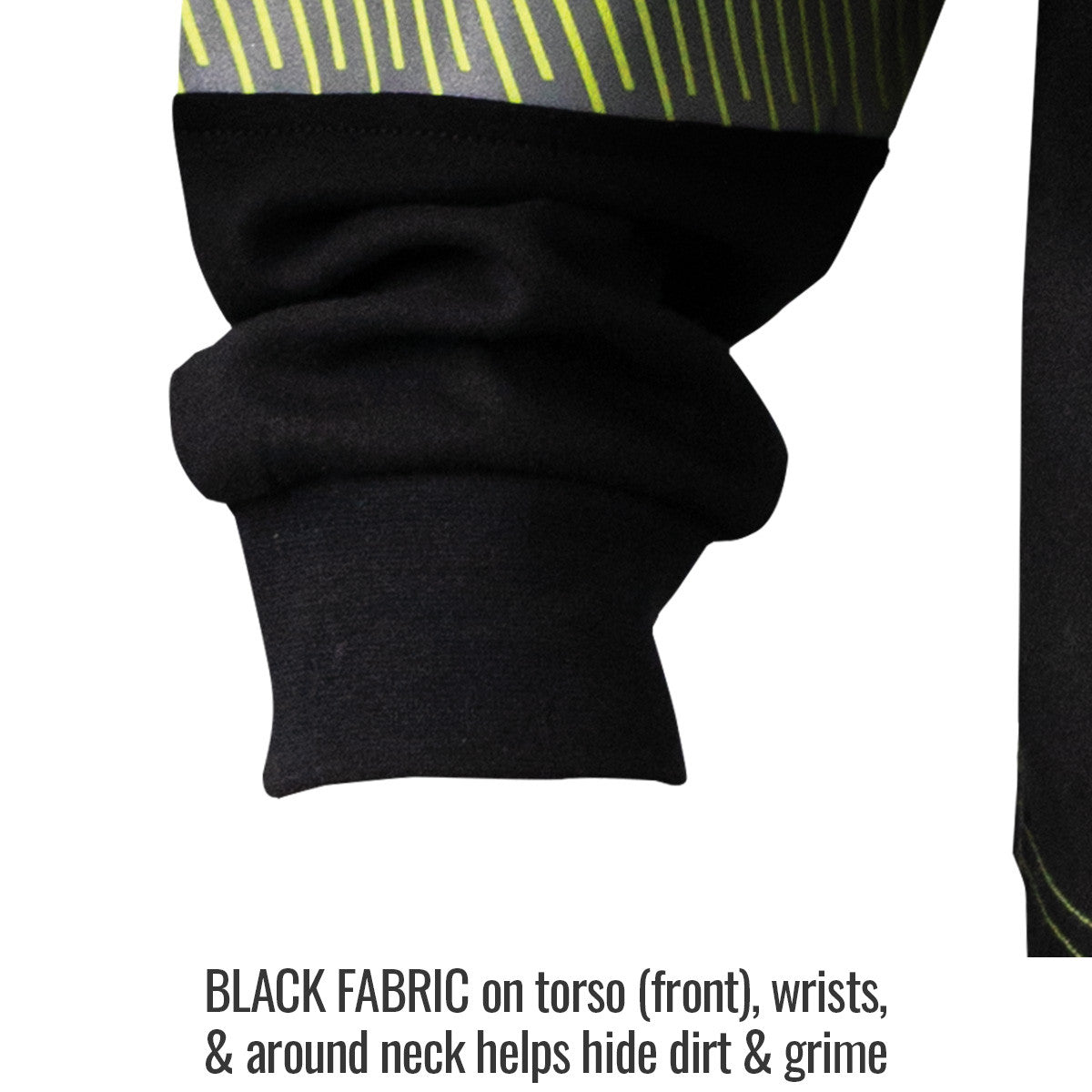 Black Fabric on torso (front), wrists, & around neck helps hide dirt & grime — Black Stallion TF3030-HB long sleeve