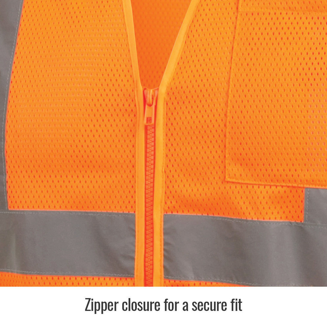 Zipper closure for a secure fit — Black Stallion VS2020-OR safety vest