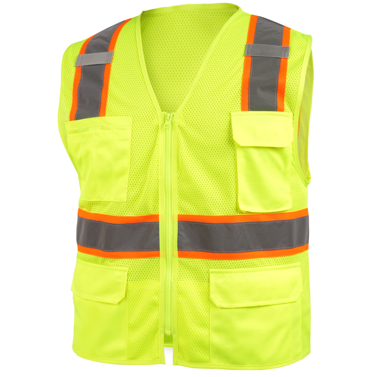 Black Stallion VS2035-LM ANSI Class 2 Hi-Vis 7-Pocket Safety Vest, Safety Lime