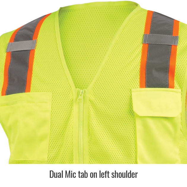 Dual Mic tab on left shoulder — Black Stallion VS2035-LM safety vest