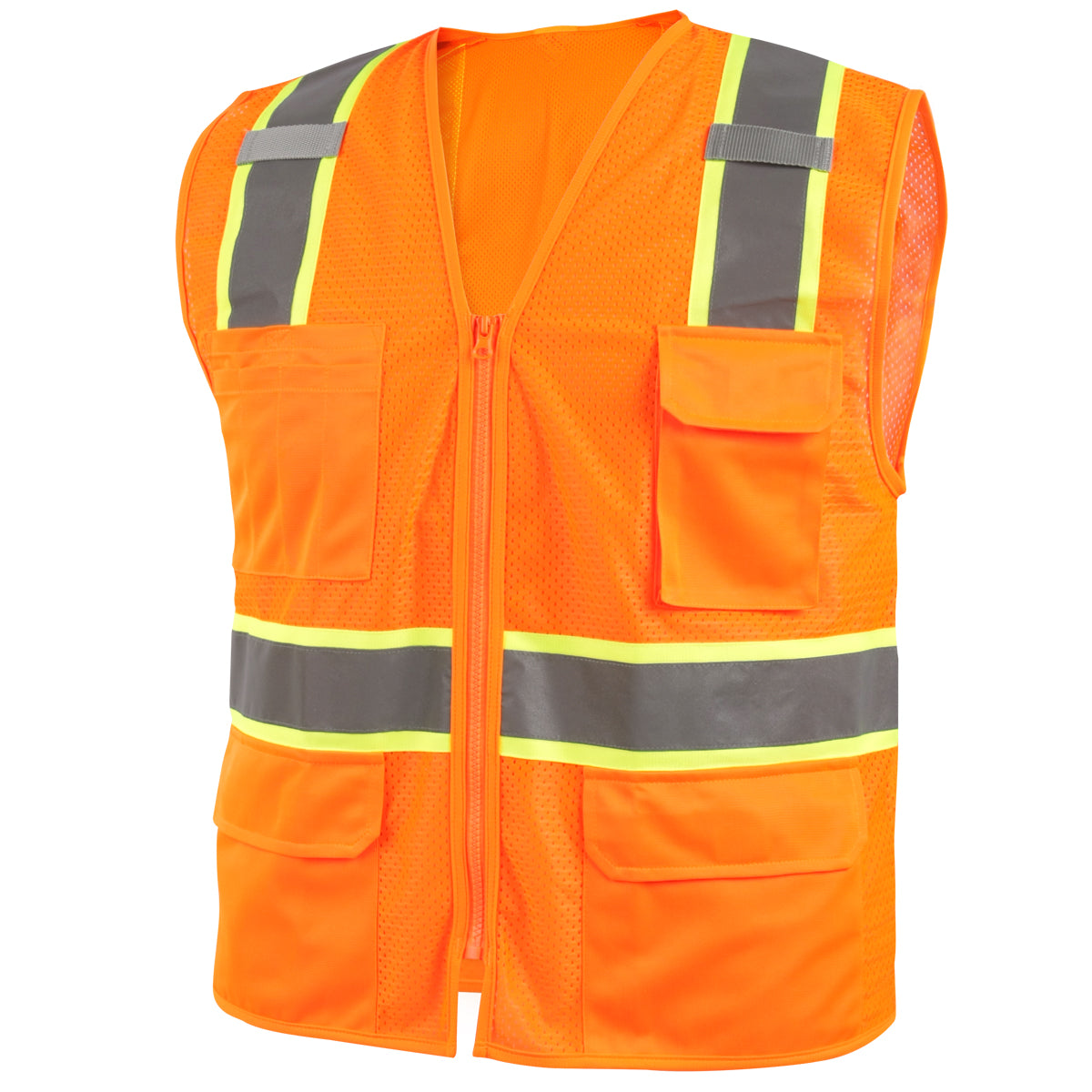 Black Stallion VS2035-OR ANSI Class 2 Hi-Vis 7-Pocket Safety Vest, Safety Orange