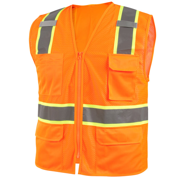 Black Stallion VS2035-OR ANSI Class 2 Hi-Vis 7-Pocket Safety Vest, Safety Orange