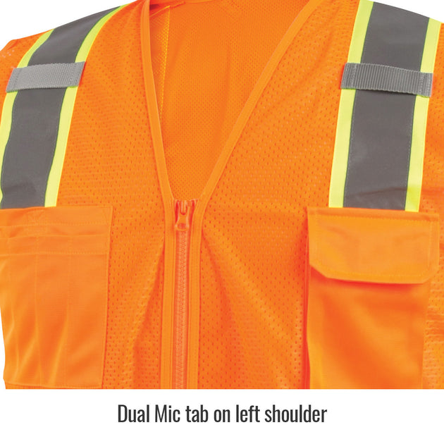 Dual Mic tab on left shoulder — Black Stallion VS2035-OR safety vest