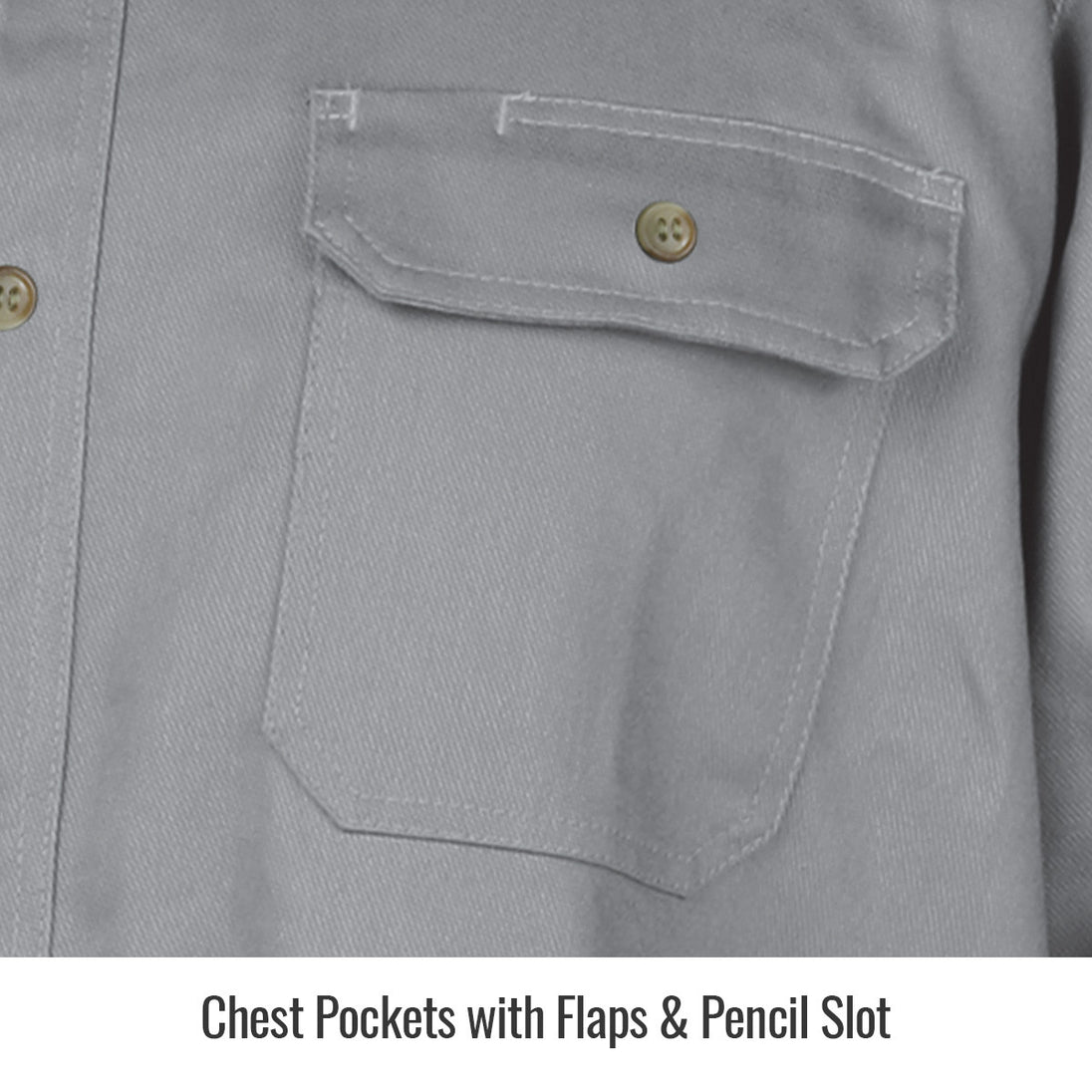 Chest Pockets with Flaps & Pencil Slot — Black Stallion WF2110-GY work shirt
