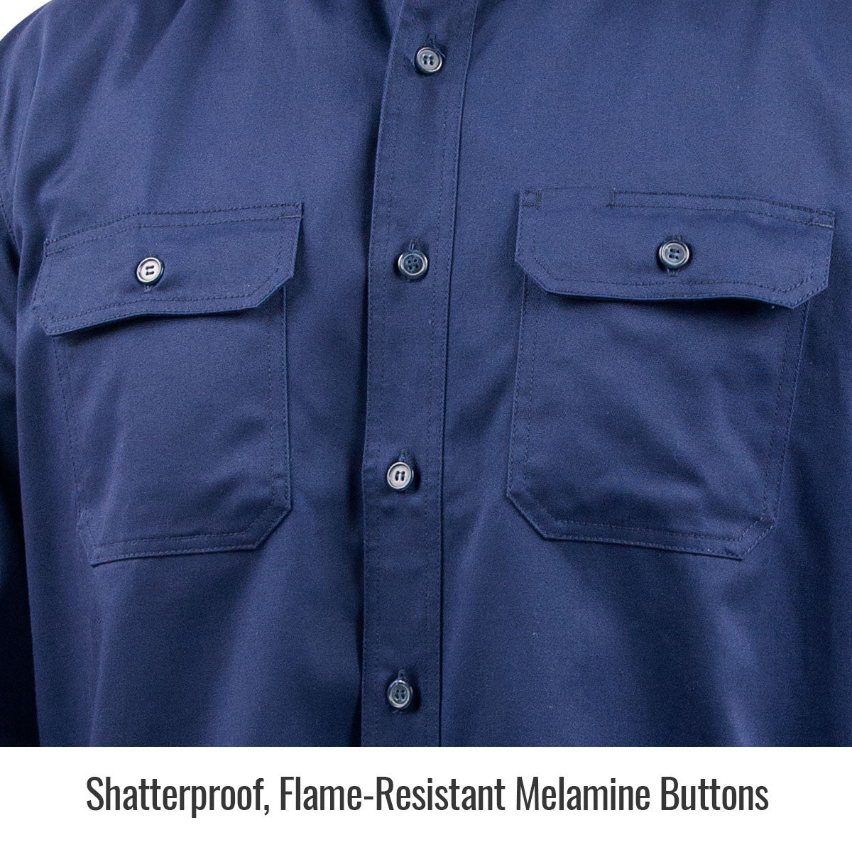 Shatterproof, Flame-Resistant Melamine Buttons — Black Stallion WF2110-NV work shirt